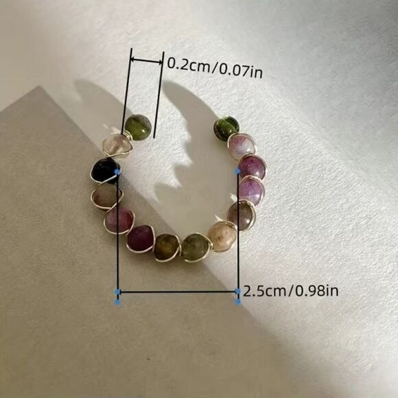 Rainbow Tourmaline Cuff Open Ring Fashion Beaded Adjustable Ring - Picture 4 of 7